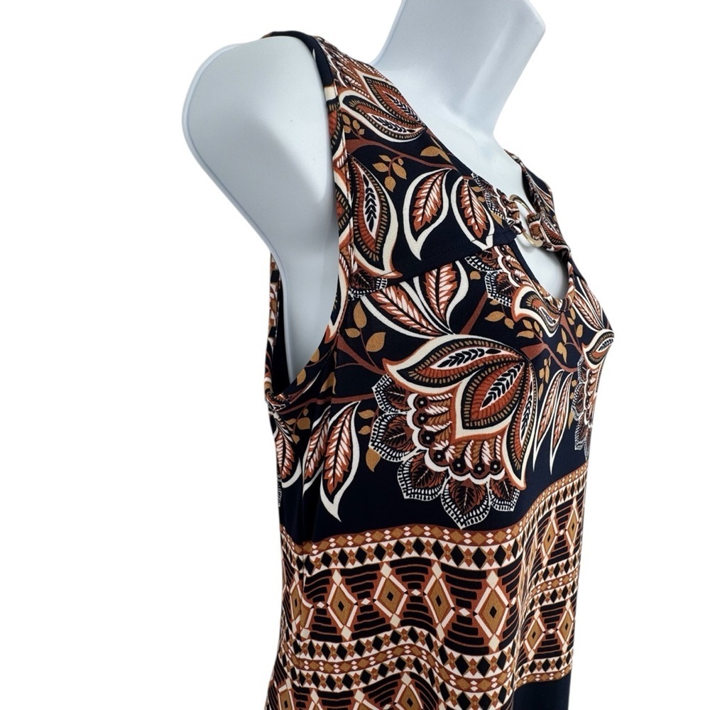 NWT Perceptions Black Brown Sleeveless Floral Geometric Midi Dress Size Small - Picture 9 of 10